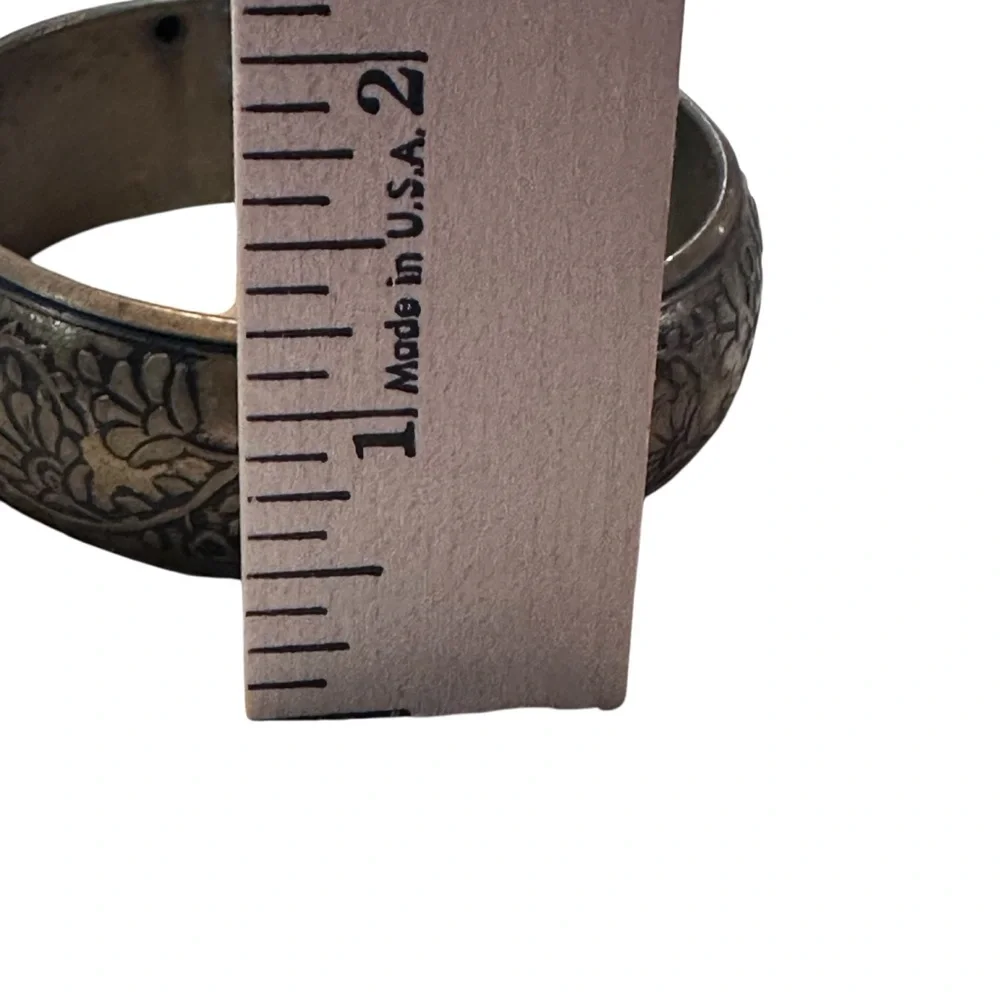 Vintage Etched Floral Metal Bangle Bracelet Wide Antique‎ Boho Engraved